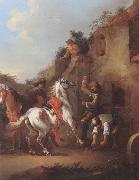 unknow artist Cavaliers halted at a farrier oil painting reproduction